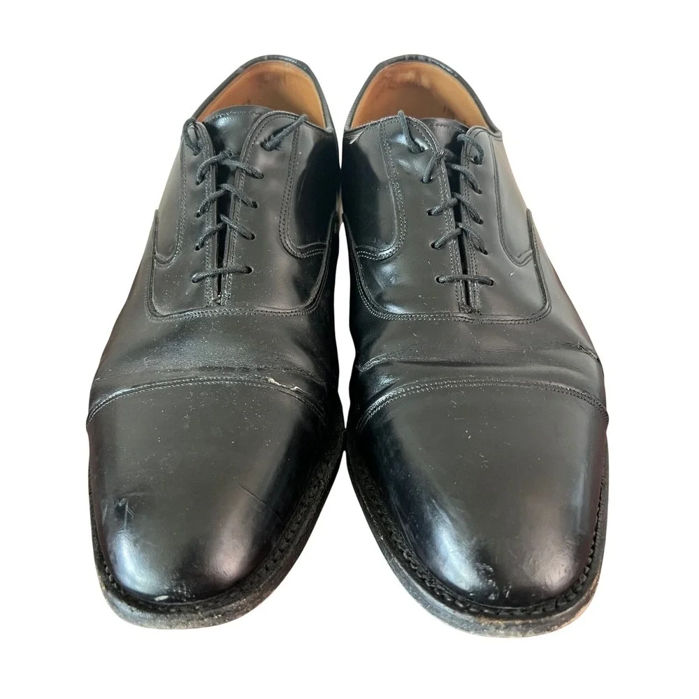 Johnston‎ & Murphy Limited Mens 10.5 D Black Leather Cap Toe Oxford Shoes Italy
